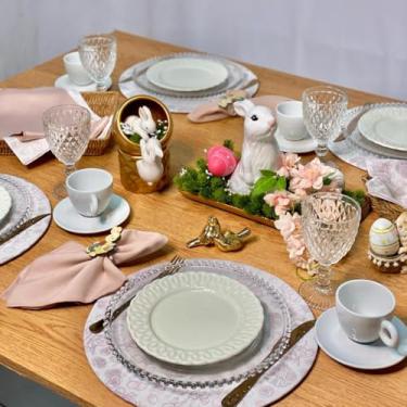 Imagem de Kit 6 Capas de Sousplat Páscoa Colorido Com 6 Guardanapos E 6 Pgs Decorativos (COELHINHO ROSINHA - GUARDANAPOS ROSE - PG COELHO TRADICIONAL)