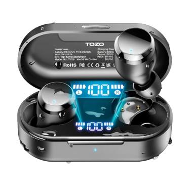 Imagem de Fone de Ouvido Sem Fio T12s Bluetooth 5.3 Preto, Áudio Potente e Imersivo, Cancelamento de Ruído ENC para Chamadas, Display LED integrado 48h de Bateria, Carregamento USB-C, Controle Touch