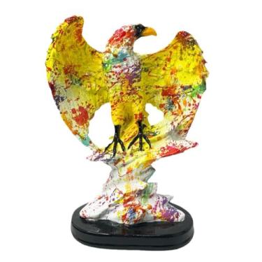 Imagem de XLWLLNJ Estátua de resina esculturas de águia com base para decoração de casa artesanato ornamento estatueta de animal para corredor mesa sala de estar, Amarelo