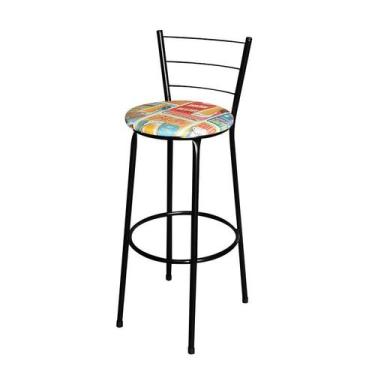 Imagem de Banqueta Alta Para Cozinha Epoxi Preta Estofado Cerveja - Lamar Design