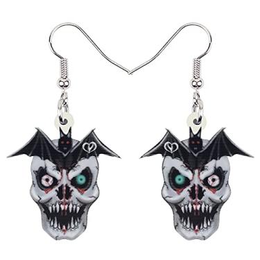 Imagem de Bonsny Brincos de caveira esqueleto de Halloween com pingente de gota de acrílico, joia punk, presente para mulheres, crianças, adolescentes, Acrílico, Sem pedras preciosas,