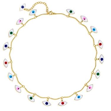 Imagem de BENEIGE Gargantilha de ouro, banhado a ouro 14 K, delicado, bonito, olho turco, turquesa, borla, corrente, gargantilha de moda delicada, presente para mulheres, Latão, Sem Pedra Preciosa