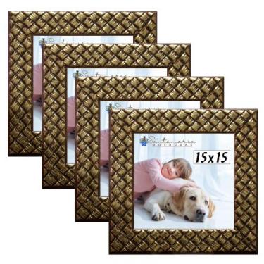Imagem de Kit 4 Molduras Porta Retrato 15x15 3cm Relevo Dourado - Santamaria Mol