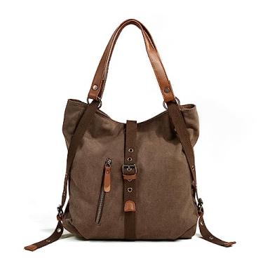 Imagem de Mochila feminina de lona para viagem, mochila escolar, sacolas de compras, bolsa de ombro sólida, bolsas de mão(Coffee)