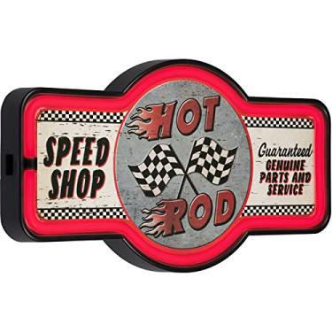Imagem de American Vintage Sign Co. Hot Rod Speed Shop Led Neon Sign Vintage Inspired Retro Wall Decor Para A Caverna Do Homem, Sala De Jogos, Fliperama Ou Bar Em Casa (17” X 9,5” X 2”)