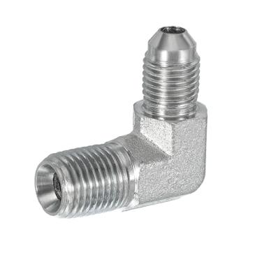 Imagem de PATIKIL Adaptador de tubo de 90 graus, 7/40.6 cm macho 37° Flare JIC x 1/10.2 cm conector macho BSPT encaixe de cotovelo de aço carbono para ar fluido hidráulico combustível água óleo, prata