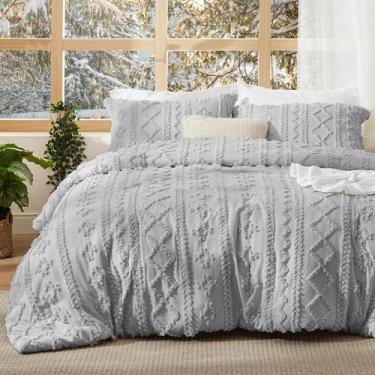 Imagem de Conjunto de Edredom Bedsure Queen Size - Estilo Boho Tufted Cinza Clar