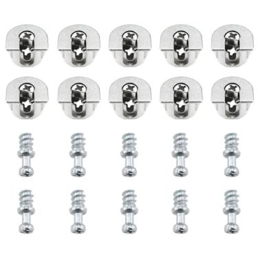 Imagem de MTQY 10 peças prata 20 x 22 mm camlock roscado liga de zinco guarda prateleira parafuso pino armário armário 3 em 1 laminado conectores adequados para divisórias de vidro armário mezanino gabinete