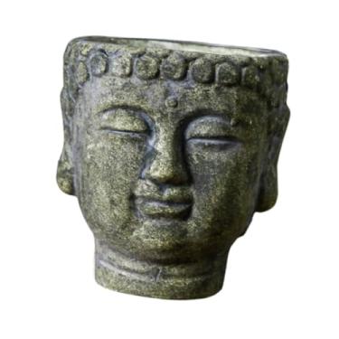 Imagem de Fenteer Plantador de cabeça de buda, recipiente de flores, coleção de plantador de cimento, vaso de flores decorativo para sala de estar, pátio, quintal, Verde