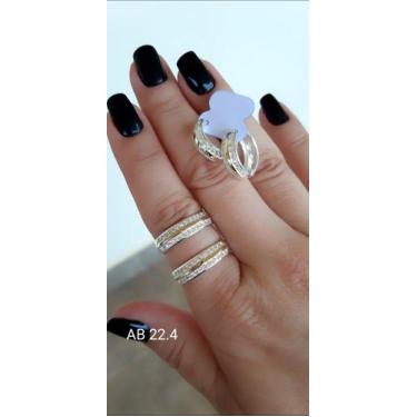 Imagem de Anel Par Meia Aliança Aparador Prata 925 Com Aplique Ouro - Clara Cent