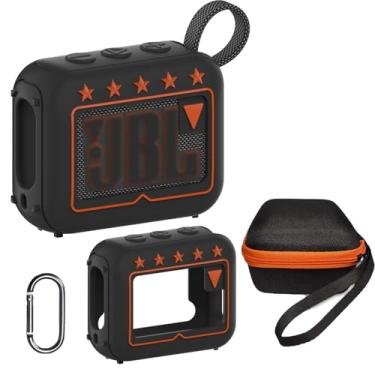 Imagem de JCHPINE Capa de silicone e capa rígida de viagem para alto-falante Bluetooth JBL Go 4 ultra portátil, acessórios para alto-falante JBL Go 4 Pro Sound Bluetooth Stand Up Holder (capa preta)
