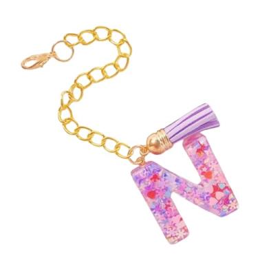 Imagem de HAPPYLIVE SHOPPING Acessórios de letras para copo Stanley, corrente de garrafa de água com letra, 1 peça de chaveiro fofo com pingente com borla para Stanley Tumbler para mulheres, Resina epóxi