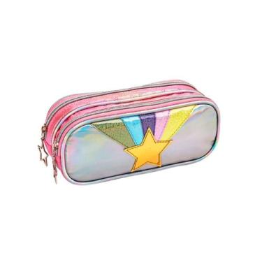 Imagem de Estojo Duplo Unicórnio Infantil Metalizado Escolar Meninas - Denlex, R
