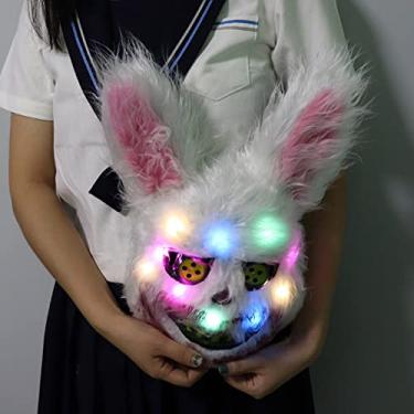 Imagem de Máscara assustadora feita de pelúcia e plástico, ajuste confortável para entretenimento de Halloween, máscara de terror cosplay (rosa e branca)