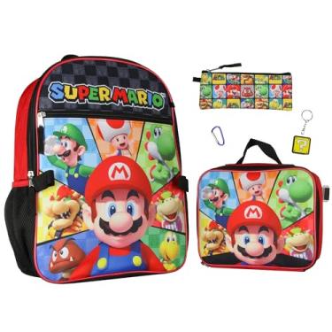 Imagem de Conjunto de lancheira e mochila infantil Super Mario Bowser Yoshi Luigi 5 peças, Multicolorido., One Size
