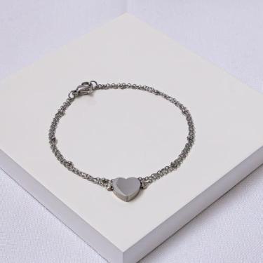 Imagem de Pulseira Dupla Aço Inox Feminina com Coração - Ralifla Semijoias