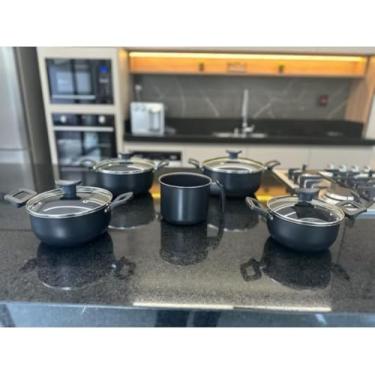 Imagem de Conjunto Panela Caçarolas Antiaderente Teflon Tampa De Vidro 5 peças COR PRETA