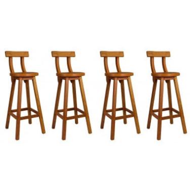 Imagem de Conjunto 4 Bancos Alto Bistrô De Madeira Com Encosto Bancada Ideal Para Bar E Restaurante