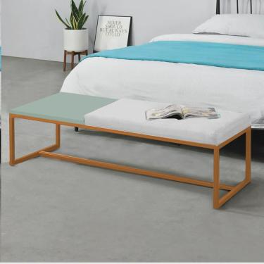 Imagem de Calçadeira Recamier Londres 140cm Industrial Bronze Suede Branco Tampo Quadrado mdf Verde - Ahz Móveis