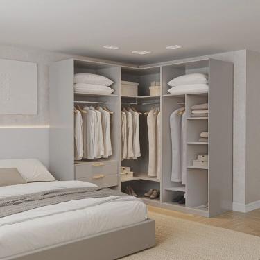 Imagem de Guarda-Roupa Modulado de Canto 3 Peças sem Portas Jade CabeCasa MadeiraMadeira