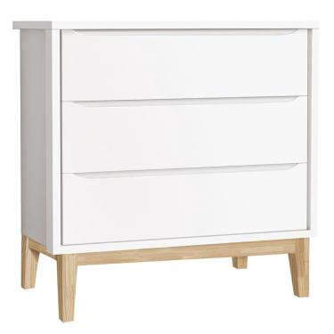 Imagem de Cômoda Gaveteiro Infantil New Classic Branco Madeira Natural – Reller