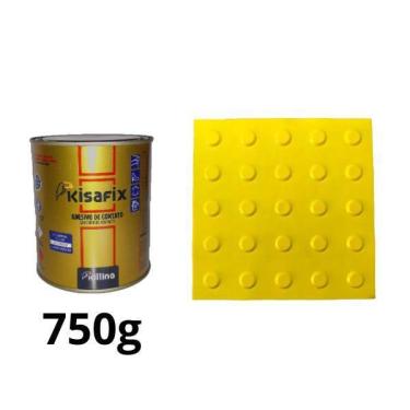 Imagem de Piso Tátil Alerta Amarelo Pvc 25X25Cm Kit 20Pçs + 2 Cola