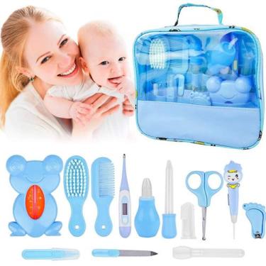 Imagem de Kit Higiene Infantil Azul Bolsa Cortador Unhas Escova