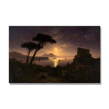 Imagem de Impressões em tela famosas. "Moonlight Night 12.7 cm de Ivan Aivazovsky, reproduções de arte clássicas, arte em tela de paisagem para decorações de quarto e escritório doméstico. 40 x 65 cm - 15,7 x
