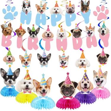 Imagem de GOYOSWA Suprimentos Para Festa De Aniversário Cachorro, Decorações Cachorro Com Tema Inclui 1 Faixa Aniversário, 6 Centros Mesa Favo Mel Enfeites Decorativos Recortes