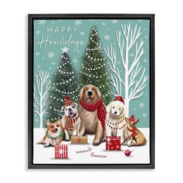 Imagem de Stupell Industries Arte de parede em tela flutuante com moldura preta festiva de cães de inverno, design de Elizabeth Tyndall, 64 x 78 cm