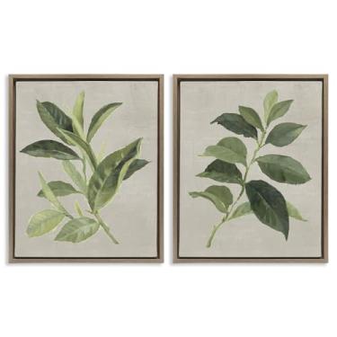 Imagem de Stupell Industries Conjunto de 2 peças de lona flutuante emoldurada marrom com folhas verdes de chá e café, design de Lanie Loreth, 43 x 53 cm