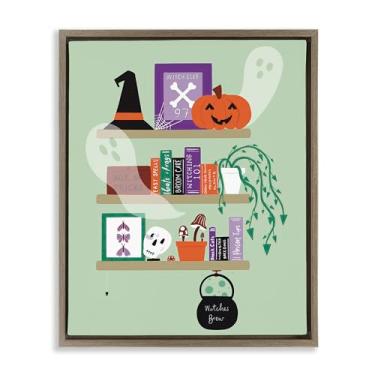 Imagem de Stupell Industries Witchy Halloween Bookshelf Brown Framed Floater Canvas Wall Art, design by Sazerelli Designs, 25 x 31