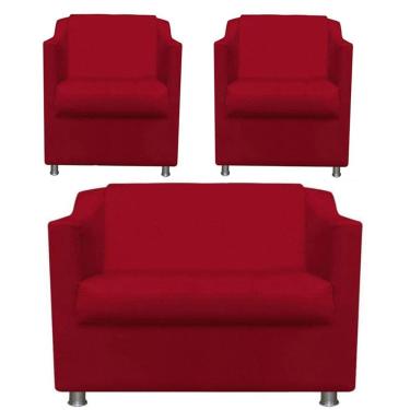 Imagem de 2Poltronas e Namoradeira Decorativa Reforçada Suede Vermelho