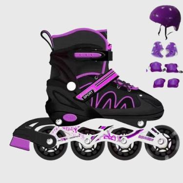 Imagem de Patins Roller Infantil Menina Ajustável Criança Inline Menino De 4 Rod