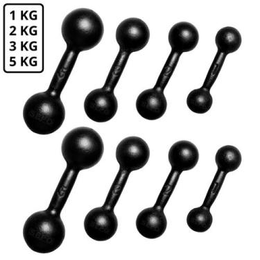 Imagem de Kit Halteres de Ferro Fundido Preto Pares de 1, 2, 3, e 5 Kg - SEPO