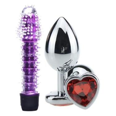Imagem de Kit Plug Anal de Aço com Cristal e Vibrador Personal com Capa Removíve