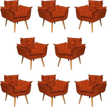 Imagem de Kit 8 Poltronas Decorativa Alice Pé Trapézio 30cm Castanho - Suede