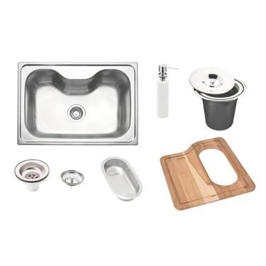 Imagem de Cuba Sobrepor Inox + Lixeira de Embutir 5L Tramontina