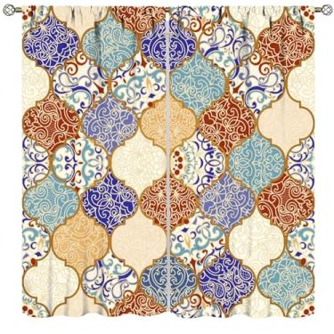 Imagem de Cortinas Boho Tradicionais Vintage, Colorido Patchwork Paisley Floral Janela Tratamentos para Quarto, Sala de Estar, Cozinha, Tecido Poliéster Decoração de Casa Conjunto de Cortinas 2 Painéis, Tamanho
