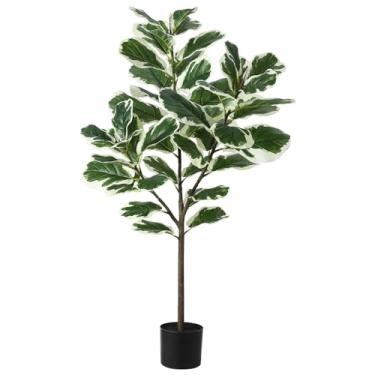 Imagem de dainslef Figueira artificial com folha de violino – árvore sintética de 1,5 m com 46 folhas de violino, planta falsa com vaso preto, plantas decorativas de casa para ambientes internos e externos