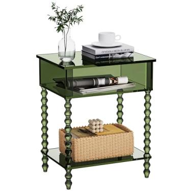 Imagem de Dewrhiixe Mesa lateral de acrílico, mesa de canto transparente de 3 camadas com armazenamento, mesa de cabeceira para sala de estar, quarto, escritório (verde, 28 x 40 x 50 cm)