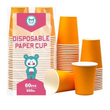 Imagem de Yuxitia Copos de papel descartáveis, 60 peças de copos de papel descartáveis de Halloween laranja para festa de casamento faça você mesmo, piquenique, churrasco, viagem e evento, copos de festa de