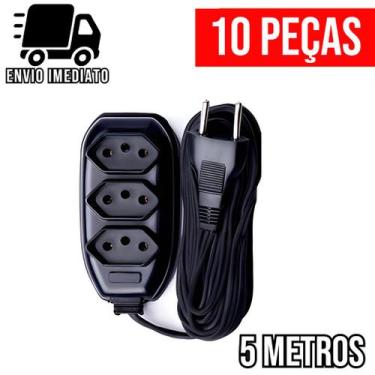 Imagem de Kit 10 Extensão Elétrica 5 Metros Bivolt com 3 Tomadas 110v 220v Tripo