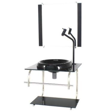 Imagem de Gabinete de vidro 40cm inox marmore preto com torneira metal preta - C