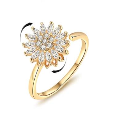 Imagem de bike8 Girassol Fidget Ring for Women Non Manchish Spinner Sunflowe Humor Anéis para Ansiedade Aberto Ajustável Alívio de Estresse Joias Presente, One Size, Cobre, Sem pedra preciosa