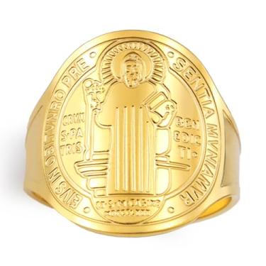 Imagem de TEAMER Anel de São Bento Redimensionável Aço Inoxidável Religioso São Bento Anel Católico Cristão Fé Mal Proteção Amuleto Joias para Mulheres, One Size, Aço inoxidável, Sem pedra preciosa