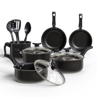 Imagem de Conjunto Panelas Antiaderente 9 Pecas Tampa Vidro Teflon Jogo Cozinha Utensilios Leve Prático