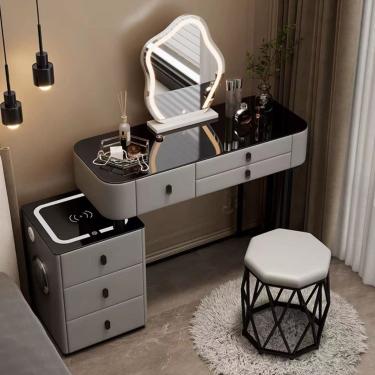Imagem de Penteadeira De Maquiagem Com Espelho Iluminado Por Led Touch - Penteadeira Com 3 Modos De Iluminação De Cores, 3 Gavetas, Armário De Armazenamento E Estação De Carregamento, Gray a, 80cm/31.4in