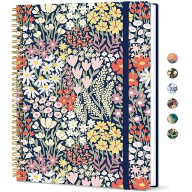 Imagem de Taja Caderno grande forrado em espiral para mulheres, cadernos de 21,6 cm x 28 cm para trabalho, pautado em coluna, cadernos A4 estéticos fofos para escrever, capa de plástico, Spring Meadow