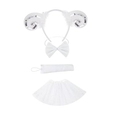 Imagem de Vaveren Conjunto de fantasia de cordeiro animal cosplay para festa à fantasia suprimentos para performance de palco, Branco